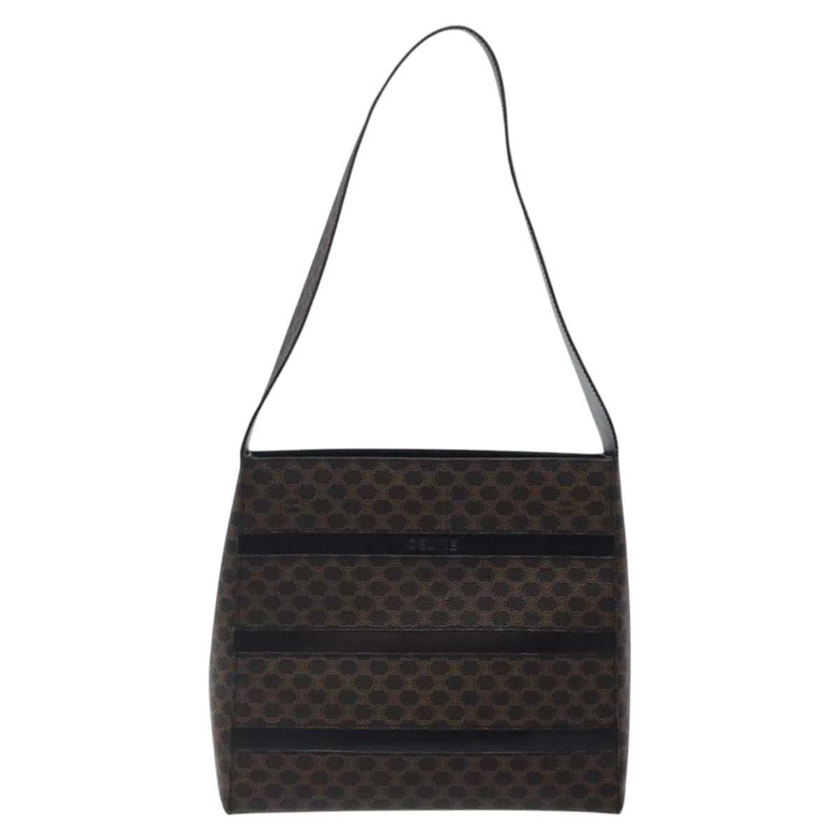 Celine Vintage Macadam Shoulder Bag Canvas and Leather, Black, Canvas, Shoulder Bag
