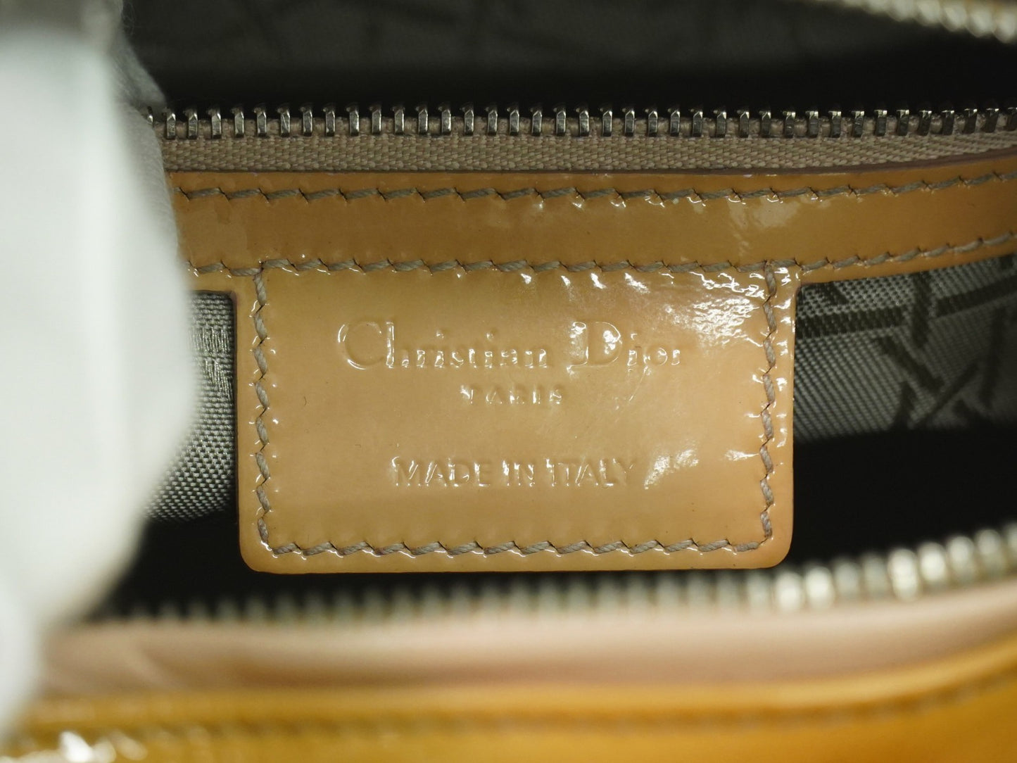Christian Dior Vintage Lady Dior Bag Cannage Quilt Patent, BEIGE, PATENT_LEATHER, Handbag