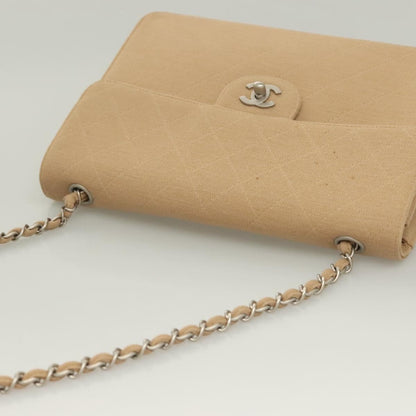 Chanel Matelasse Chain Shoulder Bag Leather, Beige, Cotton, Shoulder Bag