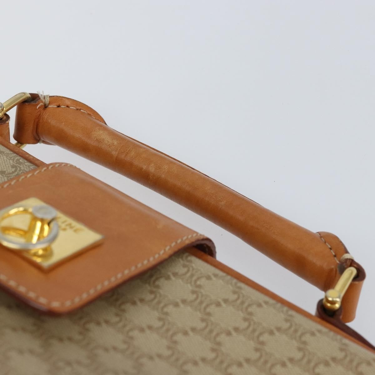 Celine Vintage Macadam Handbag Canvas and Leather, BEIGE, CANVAS, Handbag