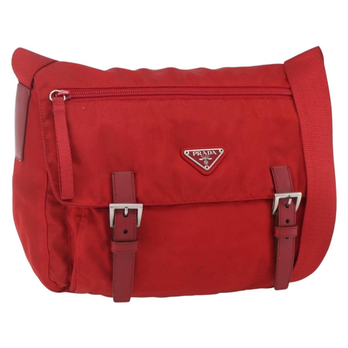 Prada Zip Buckle Messenger Bag Tessuto, Red, Nylon, Shoulder Bag