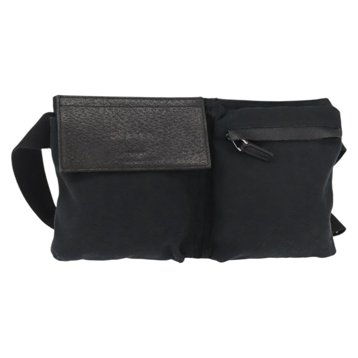 Gucci Vintage Double Belt Bag GG Canvas with Leather, BLACK, CANVAS, Shoulder bag
