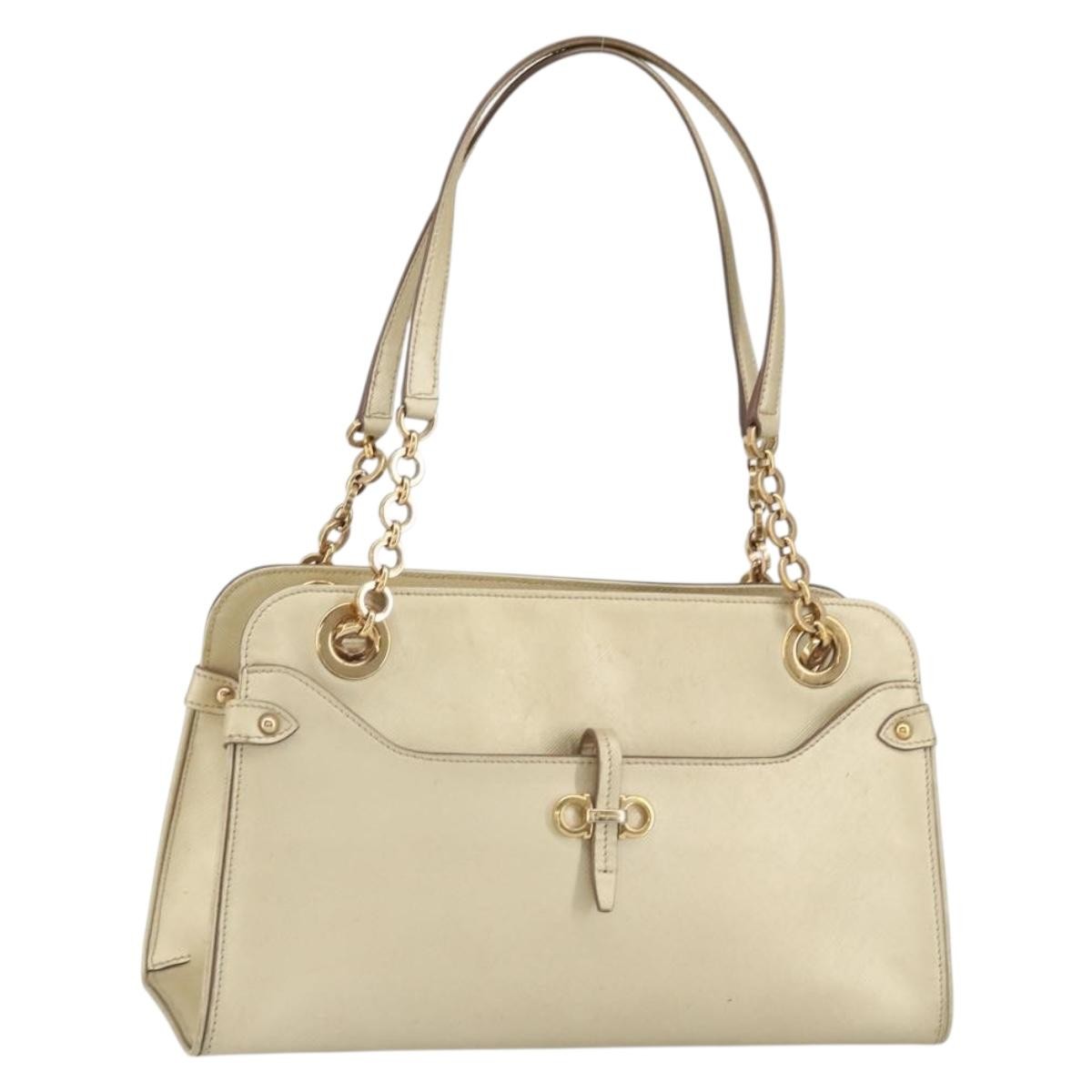Salvatore Ferragamo Gancini handbag Leather, GOLD, LEATHER, Shoulder bag