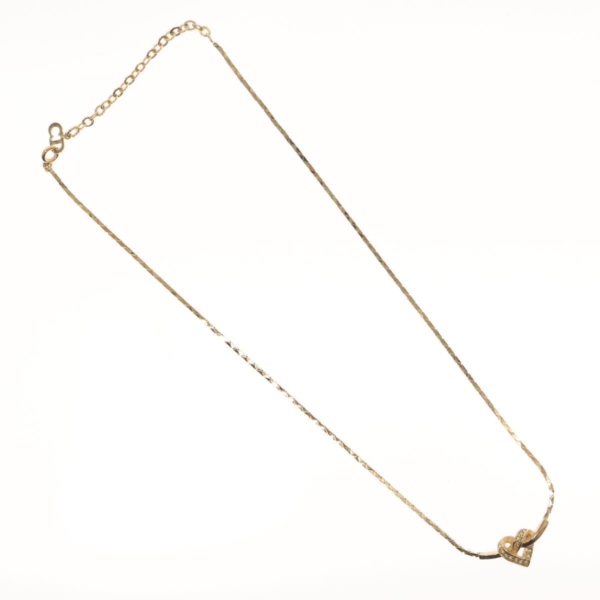 Christian Dior Logo Heart Pendant Necklace Metal with Crystal, GOLD, METAL, Necklace
