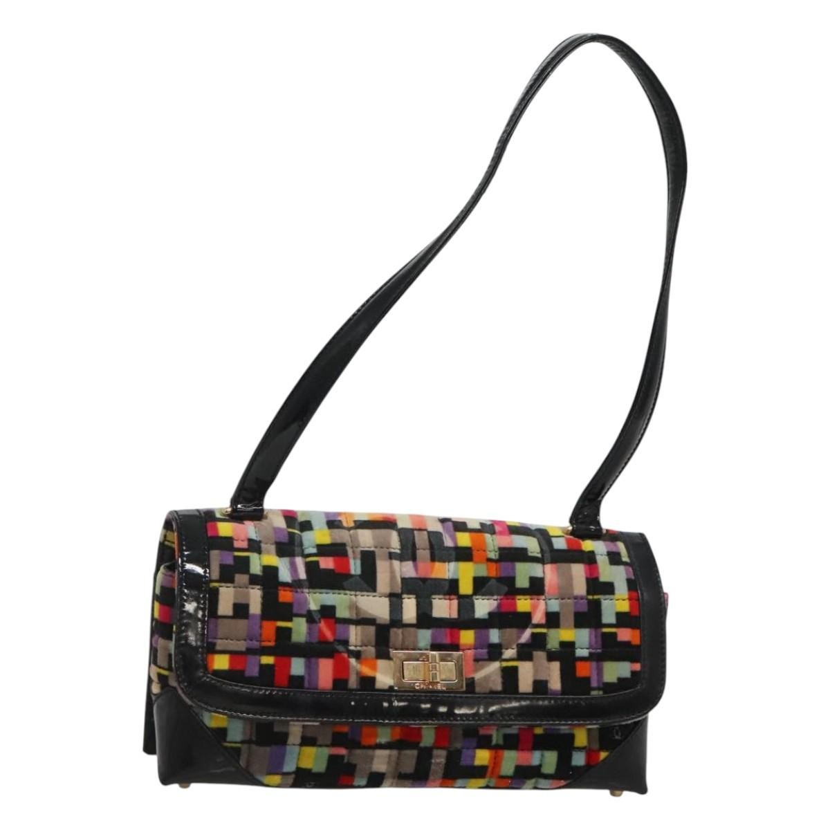 Chanel Chocolate Bar Medallion Flap Bag Quilted Calfskin, MULTICOLOUR, VELVET, Handbag