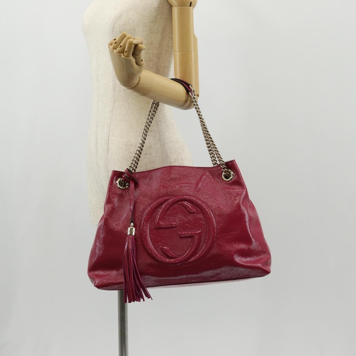 Gucci Soho Chain Strap Shoulder Bag Patent, PINK, PATENT_LEATHER, Shoulder bag