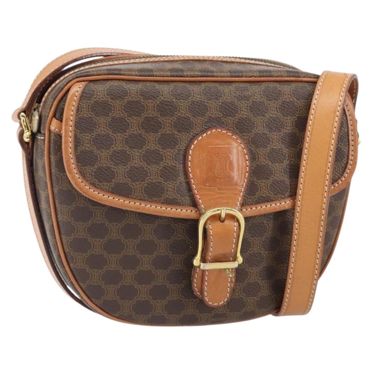 Celine Vintage Macadam Shoulder Bag Canvas and Leather, BROWN, CANVAS, Shoulder bag