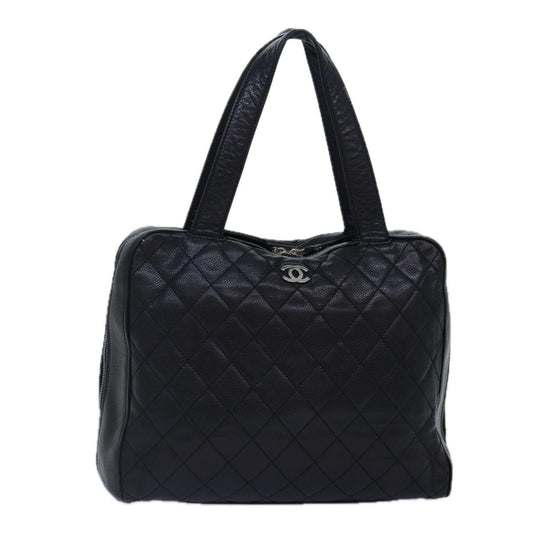Chanel Vintage CC Zip Around Bowler Bag Quilted Caviar, BLACK, LEATHER, Handbag