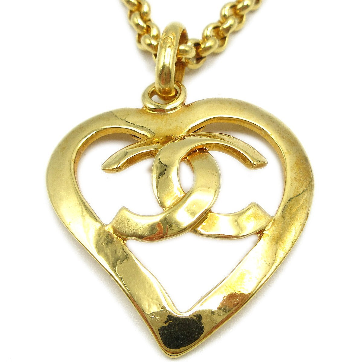 Chanel CC Heart Pendant Necklace Metal, GOLD, GOLD_PLATED, Necklace