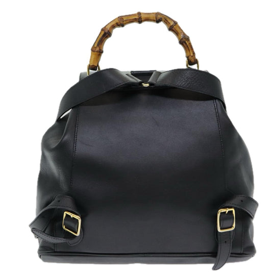 Gucci Vintage Bamboo Backpack Leather, Black, Leather, Backpack