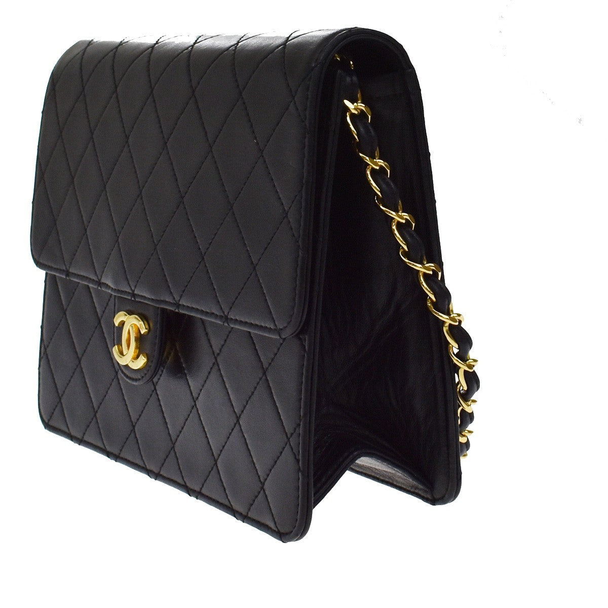 Chanel Vintage Square Classic Flap Bag Quilted Lambskin, BLACK, LEATHER, Shoulder bag