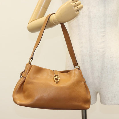 Salvatore Ferragamo Gancini Shoulder Bag Leather, BROWN, LEATHER, Handbag
