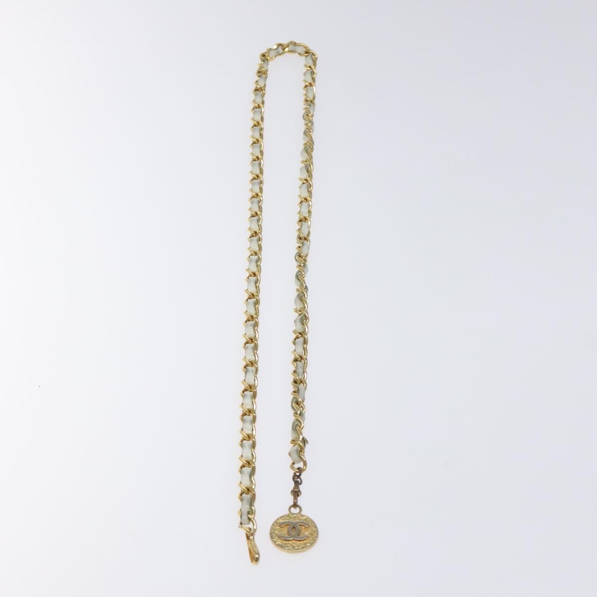 Chanel Vintage Logo Chain Belt Metal and Leather, WHITE, METAL, Belts