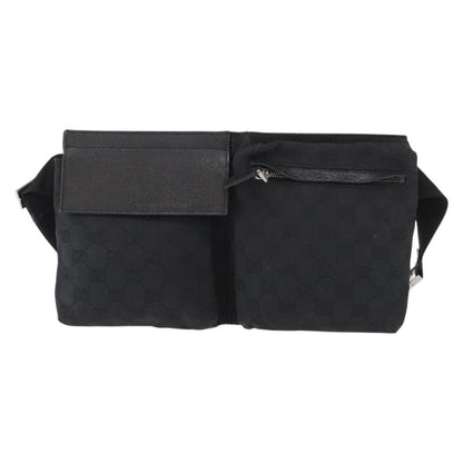 Gucci Vintage Double Belt Bag GG Canvas with Leather, BLACK, CANVAS, Shoulder bag