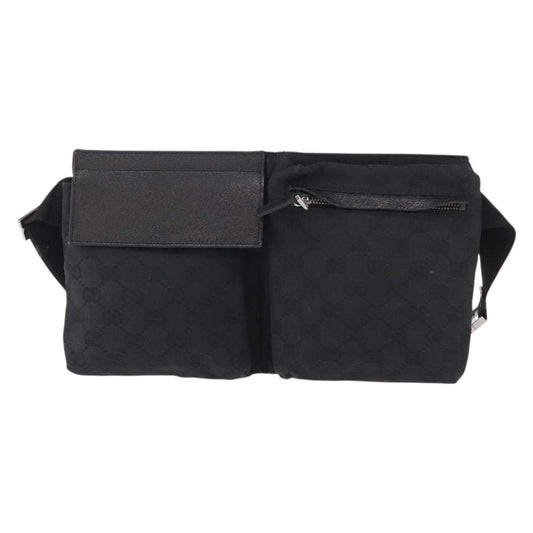 Gucci Vintage Double Belt Bag GG Canvas with Leather, BLACK, CANVAS, Shoulder bag