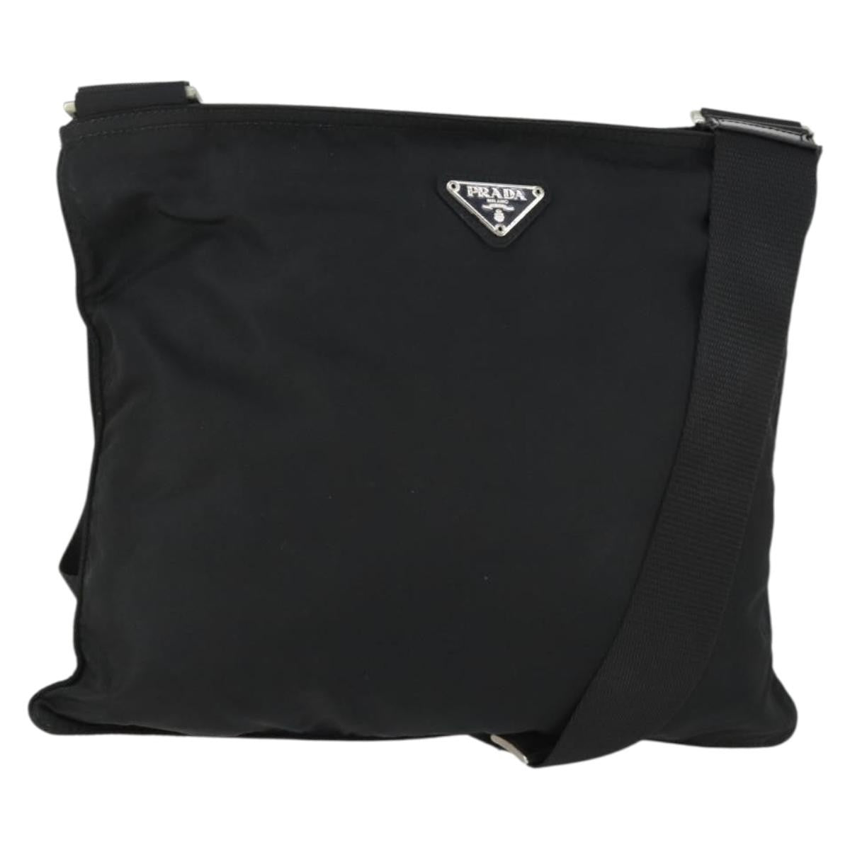 Prada Zip Top Messenger Bag Tessuto, BLACK, NYLON, Shoulder bag