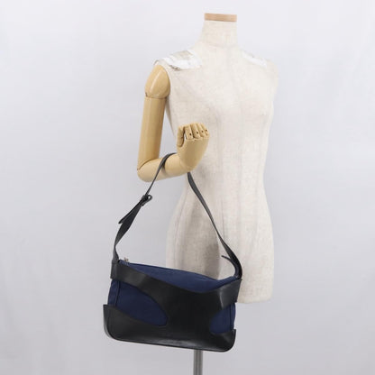 Salvatore Ferragamo Cut Out Shoulder Bag Canvas and Leather, NAVY, CANVAS, Shoulder bag