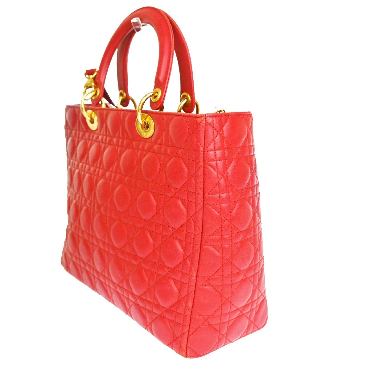 Christian Dior Vintage Lady Dior Bag Cannage Quilt Lambskin, Red, Leather, Handbag