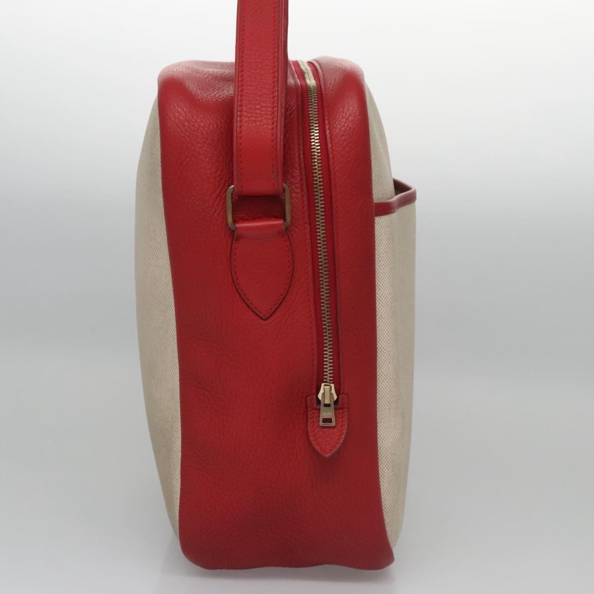 Hermes Victoria Messenger Bag Toile with Leather, BEIGE, CANVAS, Crossbody bag