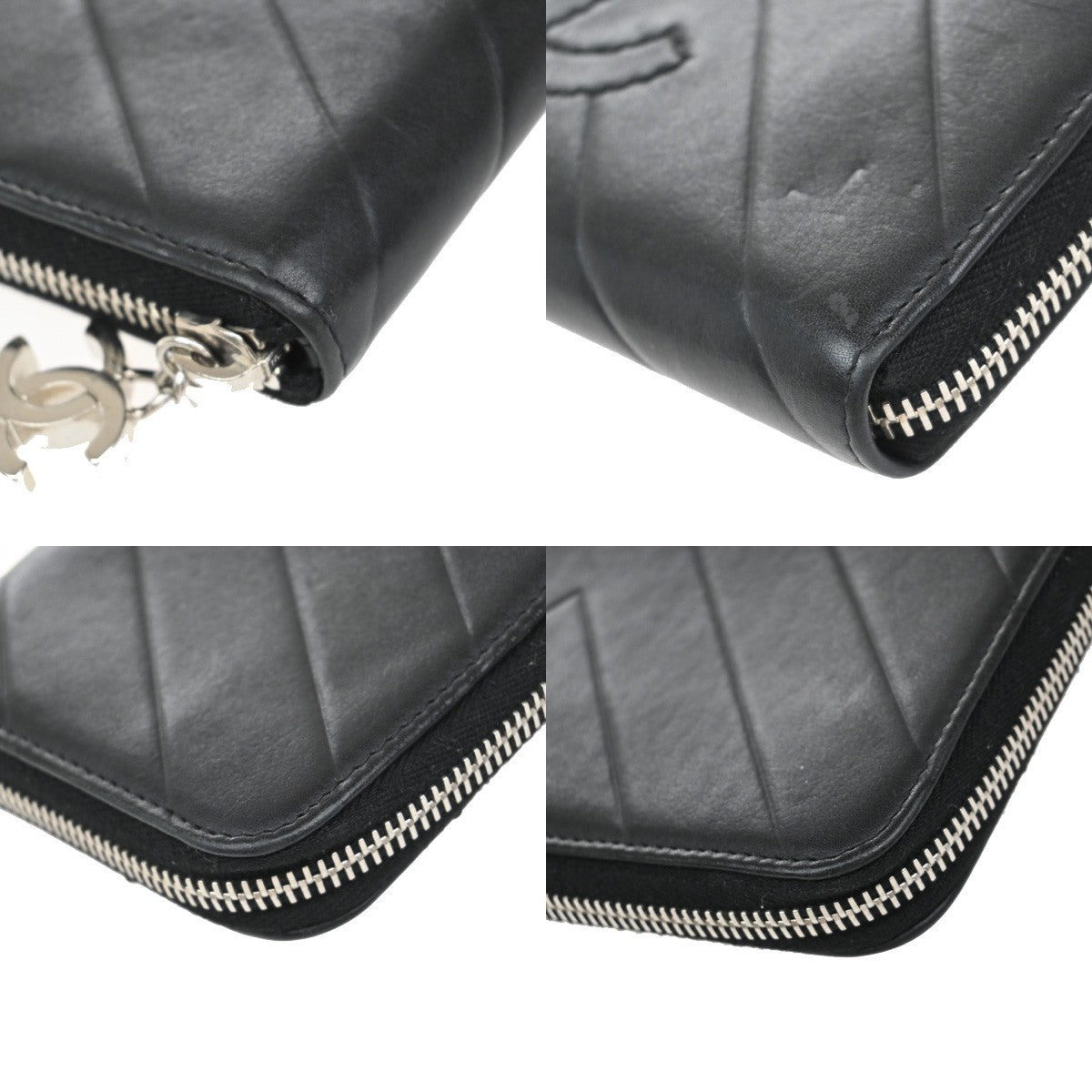 Chanel CC Charm Zip Around Wallet Quilted Lambskin, Black, Leather, Wallet