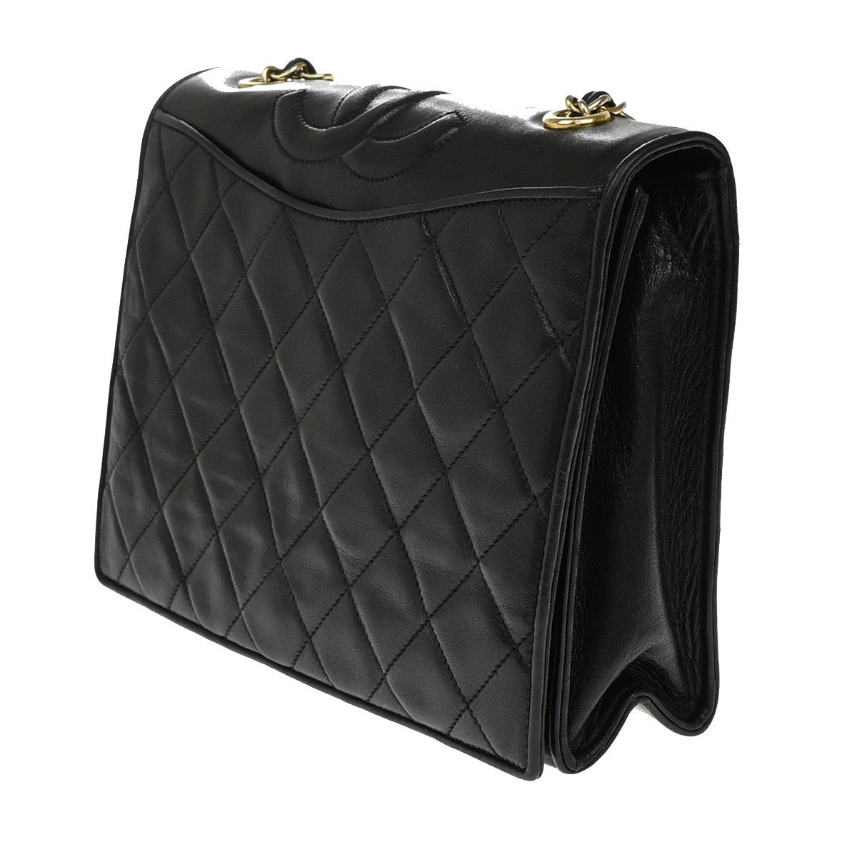 Chanel Vintage CC Full Flap Bag Quilted Lambskin, BLACK, LEATHER, Shoulder bag