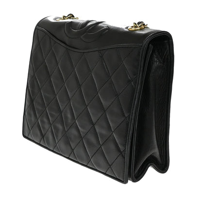 Chanel Vintage CC Full Flap Bag Quilted Lambskin, BLACK, LEATHER, Shoulder bag