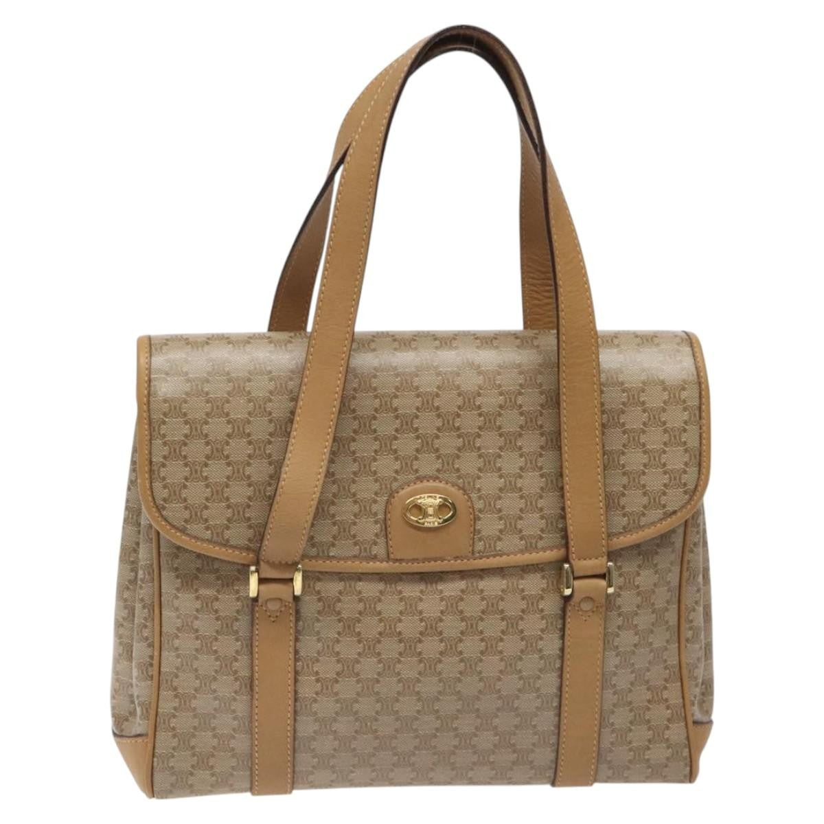 Celine Vintage Macadam Handbag Canvas and Leather, Beige, Canvas, Handbag