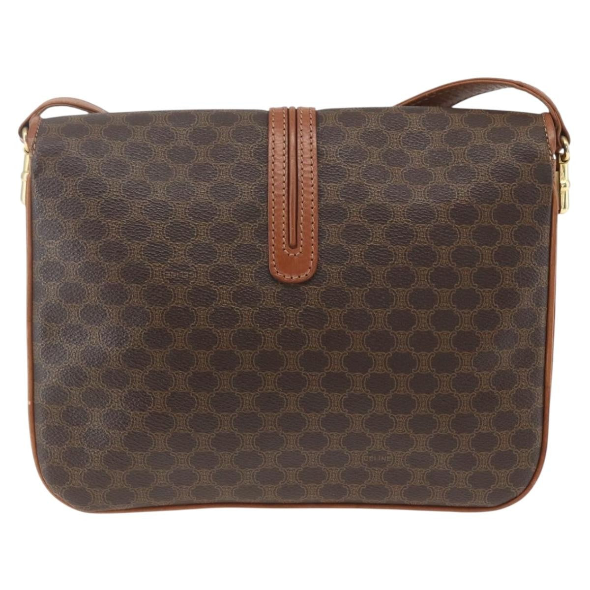 Celine Vintage Macadam Shoulder Bag Canvas and Leather, BROWN, CANVAS, Shoulder bag