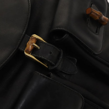 Gucci Vintage Bamboo Backpack Leather, Black, Leather, Backpack