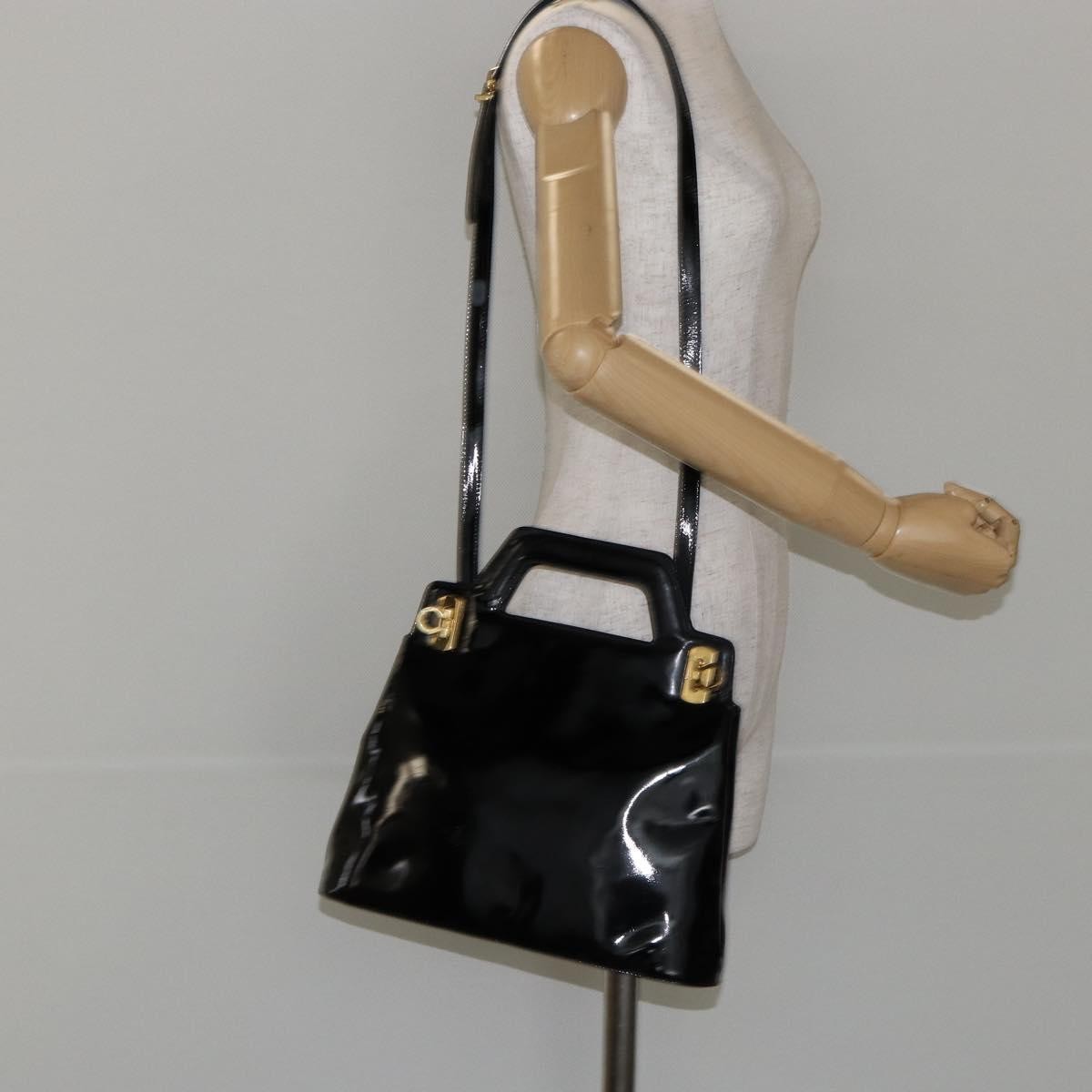 Salvatore Ferragamo Wanda Handbag Patent Leather, BLACK, PATENT_LEATHER, Handbag