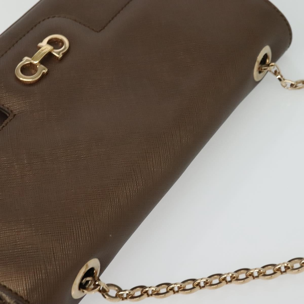 Salvatore Ferragamo Gancini Chain Shoulder bag Leather, BROWN, LEATHER, Shoulder bag