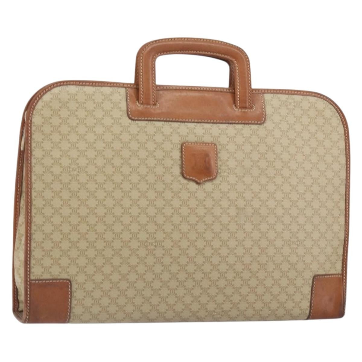 Celine Vintage Macadam Handbag Canvas and Leather, BEIGE, CANVAS, Handbag