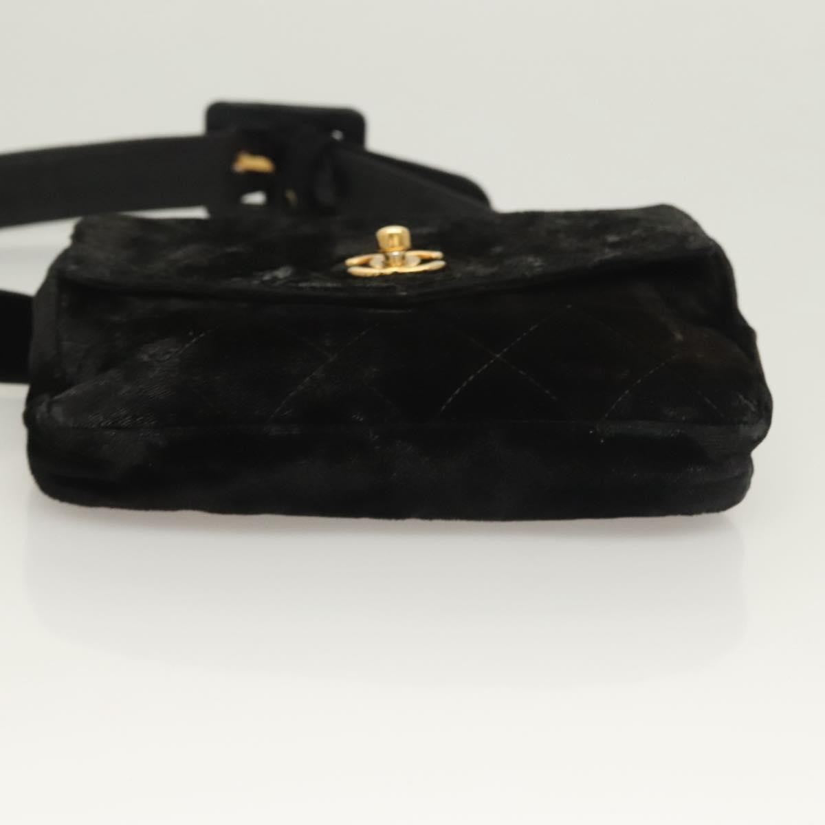 Chanel Vintage CC Flap Waist Bag Quilted Leather, BLACK, VELVET, Handbag