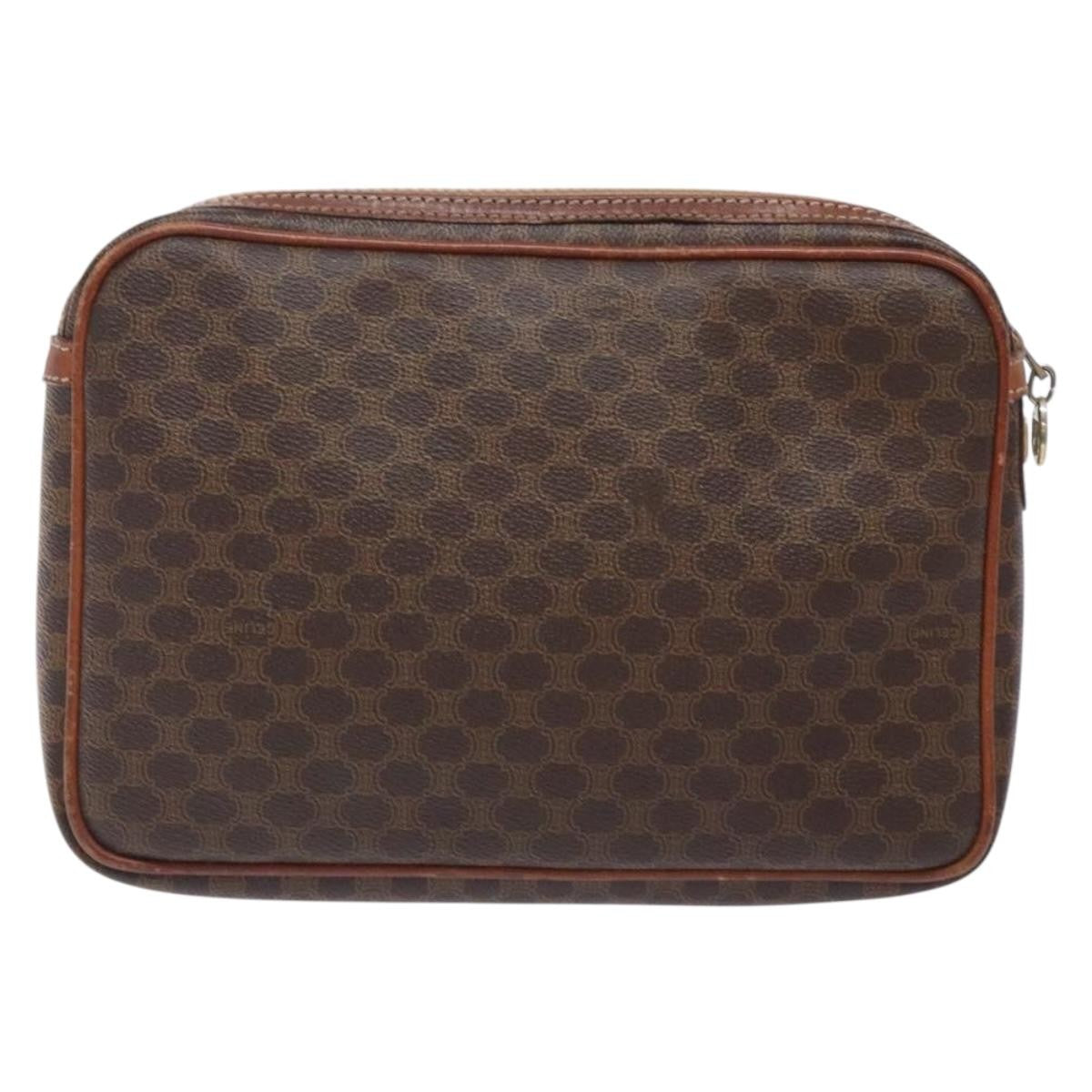 Celine Macadam Pochette Canvas and Leather, BROWN, CANVAS, Clutche & pouche