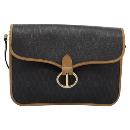 Christian Dior Vintage Honeycomb Flap Crossbody Bag Canvas and Leather, BLACK, CANVAS, Crossbody bag