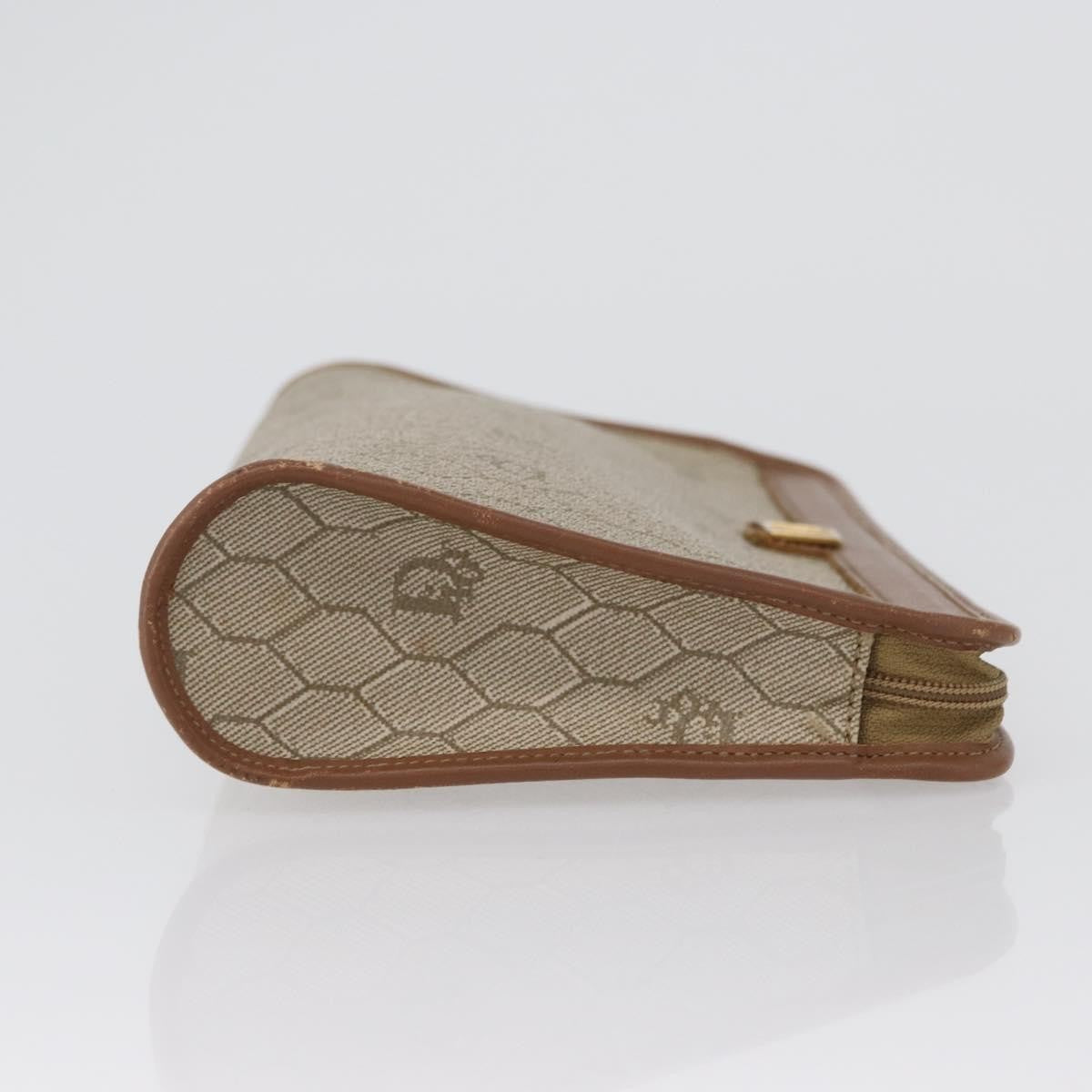 Christian Dior Vintage Honeycomb Zip Pouch Canvas and Leather, BEIGE, CANVAS, Clutche & pouche