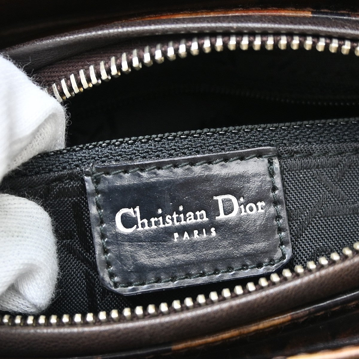 Christian Dior Vintage Lady Dior Bag Patent, Brown, Patent Leather, Handbag