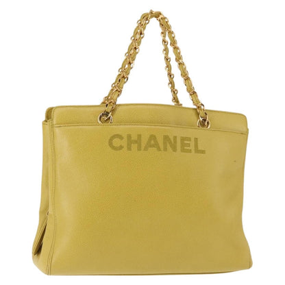 Chanel Vintage Logo Chain Tote Caviar, YELLOW, LEATHER, Tote bag