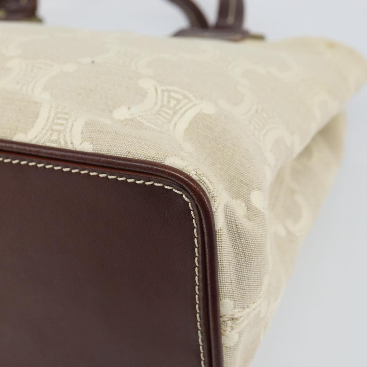 Celine Vintage Macadam Handbag Canvas and Leather, BEIGE, CANVAS, Handbag