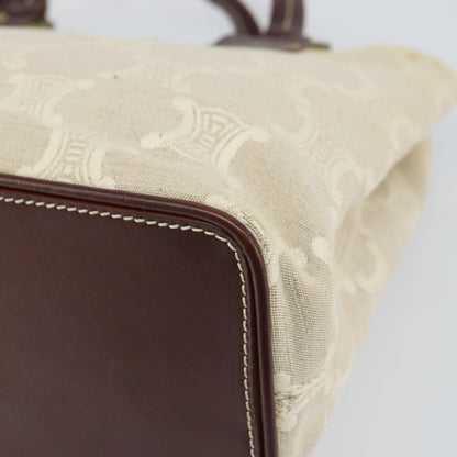 Celine Vintage Macadam Handbag Canvas and Leather, BEIGE, CANVAS, Handbag
