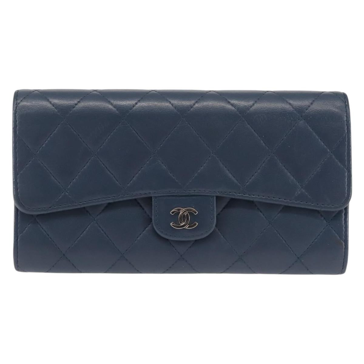 Chanel CC Gusset Classic Flap Wallet Quilted Lambskin, NAVY, LEATHER, Wallets