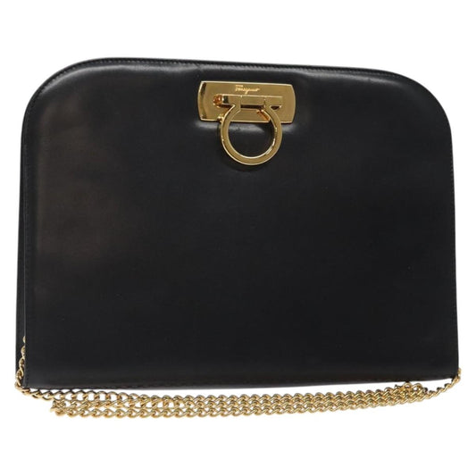Salvatore Ferragamo Vintage Gancini Chain Shoulder Bag Leather, BLACK, LEATHER, Shoulder bag