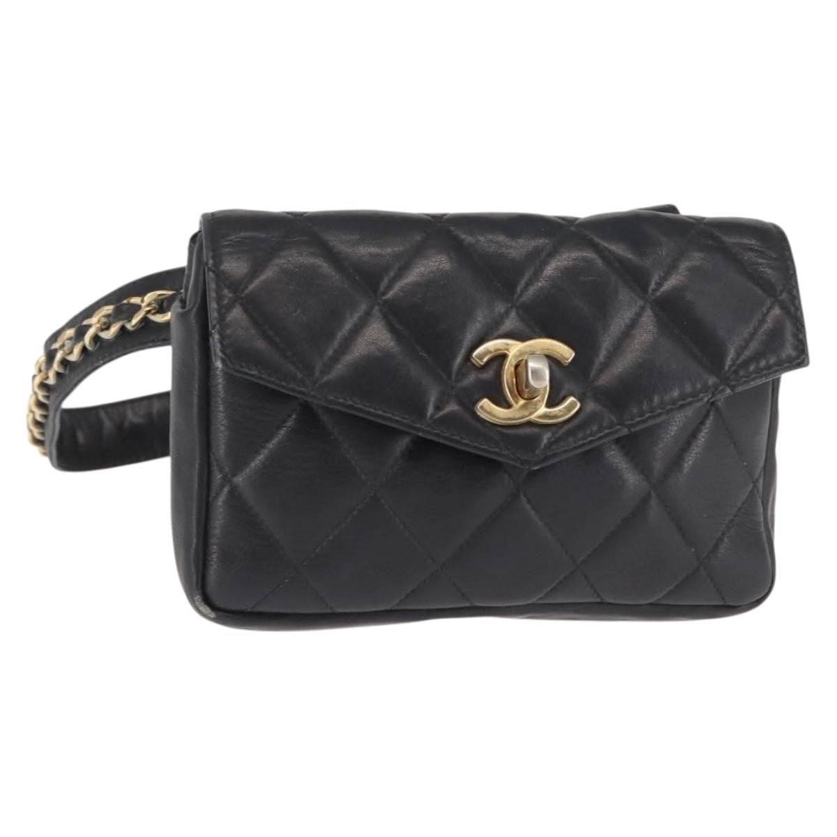 Chanel Vintage CC Flap Waist Bag Quilted Lambskin, BLACK, LEATHER, Shoulder bag