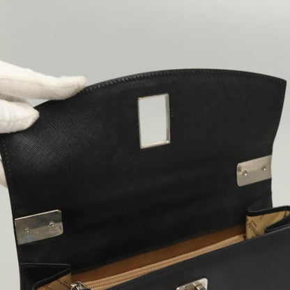 Salvatore Ferragamo Double Gancini Top Handle Bag Saffiano Leather, BLACK, LEATHER, Handbag