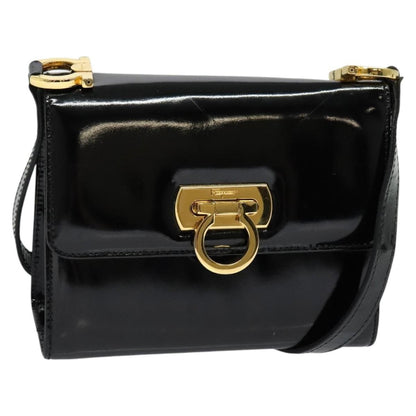 Salvatore Ferragamo Gancini Shoulder Bag Patent Leather, BLACK, PATENT_LEATHER, Shoulder bag