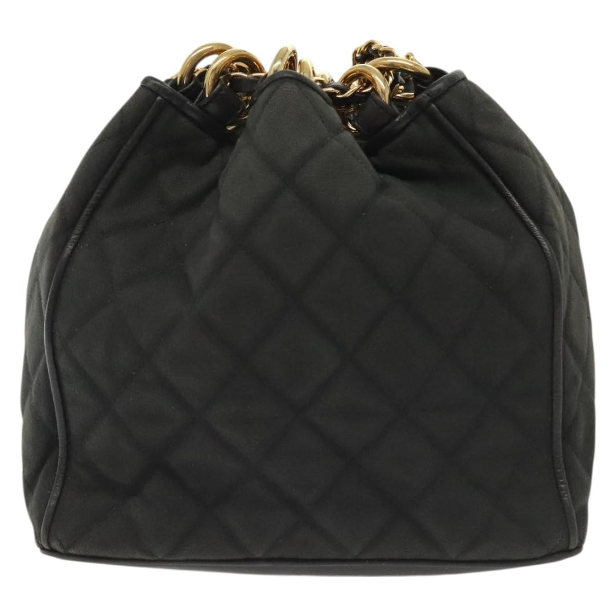 Chanel Vintage Drawstring Chain Bucket Bag Quilted Canvas, BLACK, CANVAS, Shoulder bag