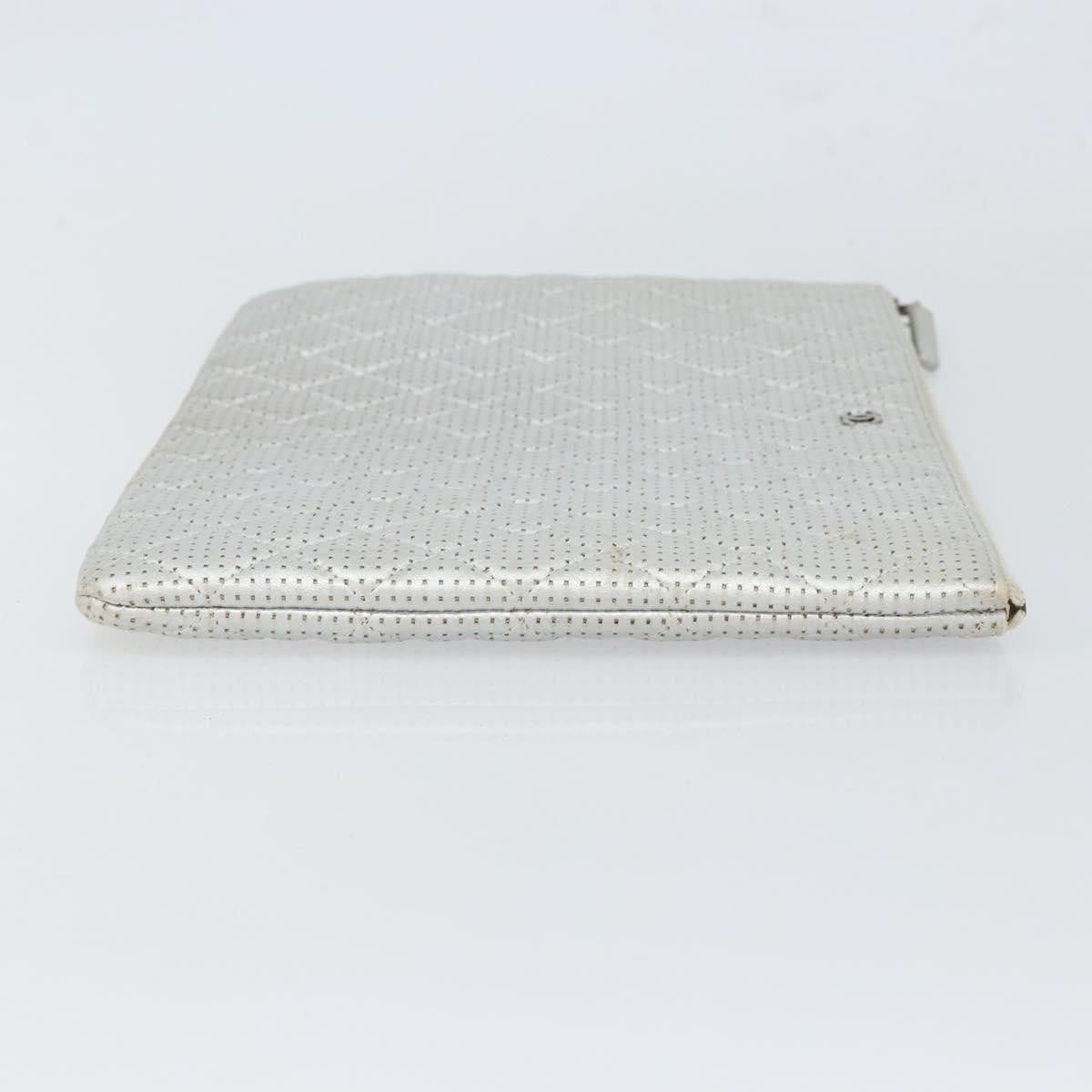 Chanel O Case Clutch Quilted Perforated Lambskin, SILVER, LEATHER, Clutche & pouche