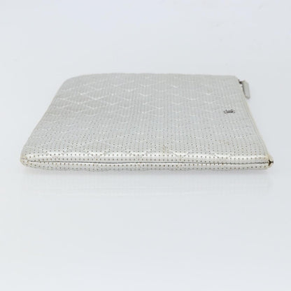 Chanel O Case Clutch Quilted Perforated Lambskin, SILVER, LEATHER, Clutche & pouche