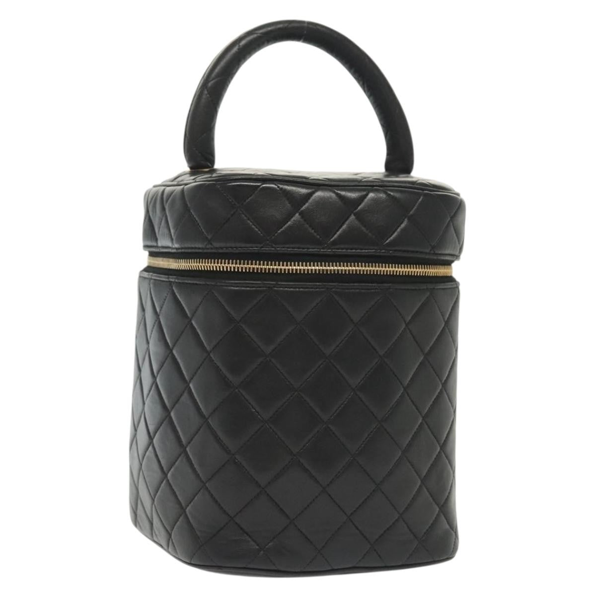Chanel Vintage Cosmetic Case Quilted Lambskin, BLACK, LEATHER, Clutche & pouche