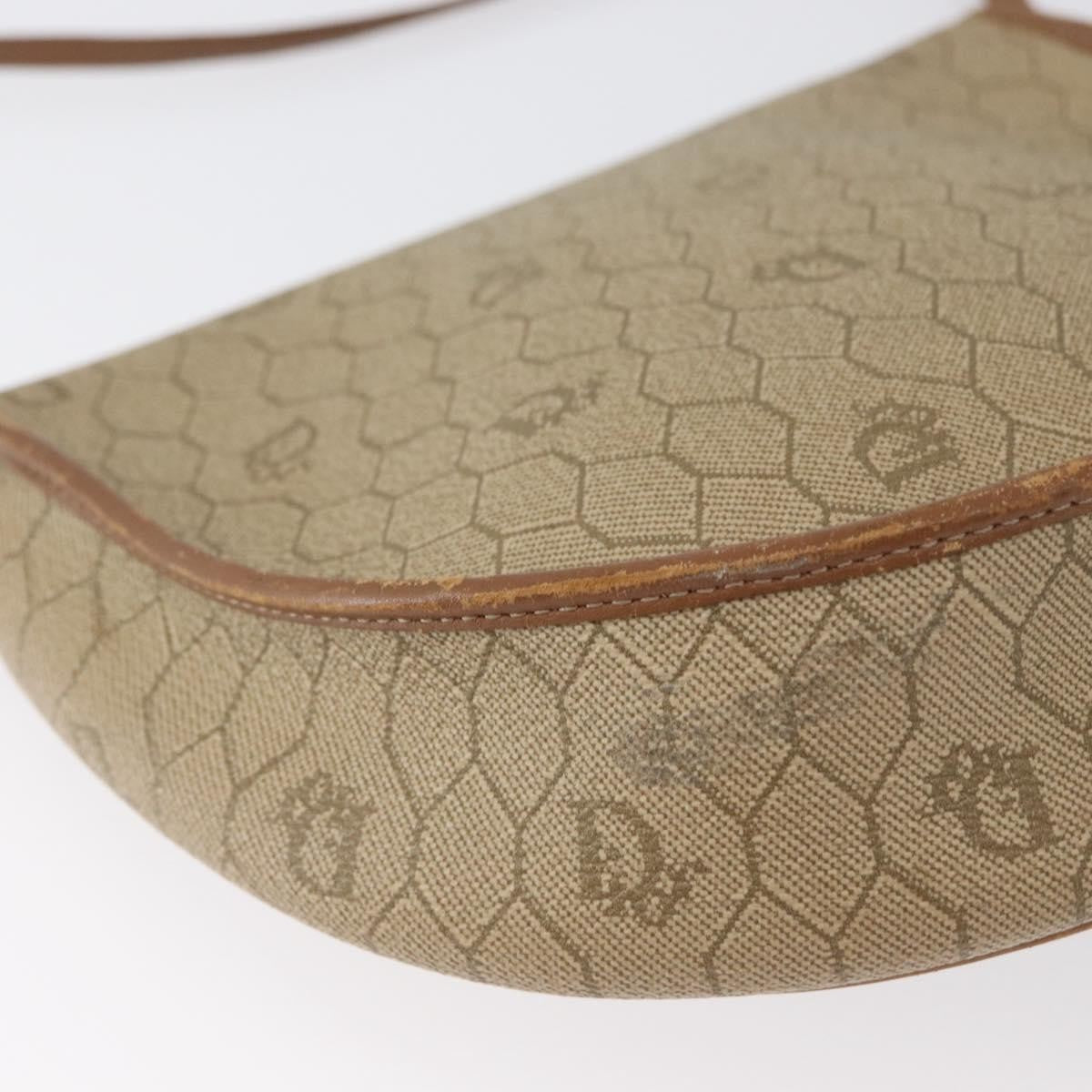 Christian Dior Vintage Honeycomb Flap Crossbody Bag Canvas and Leather, BEIGE, CANVAS, Shoulder bag